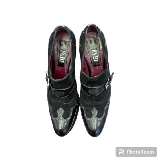 FABI Women's Heeled Shoes with Buckle Black Texture Size 38.5 (7.5 US) - Picture 6 of 8